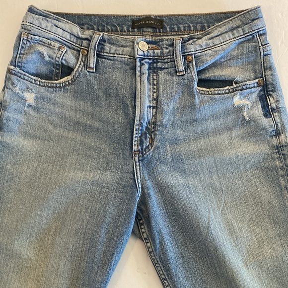 Silver Jeans denim Frisco straight crop size 28 length 25 distressed wash - Picture 1 of 13